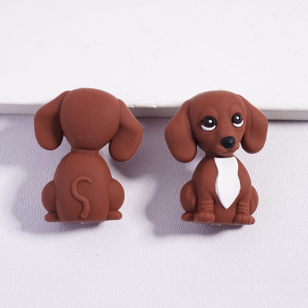 3D Sitting Lovely Dog Silicone Focal Beads Random Mix