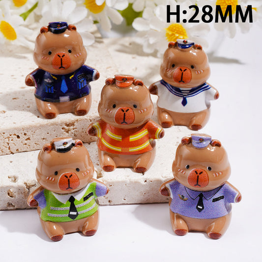 Cute Capybara in Various Professional Outfits Acrylic Beads for Pen Toppers, Height 28MM, Jewelry Accessories, Random Mix