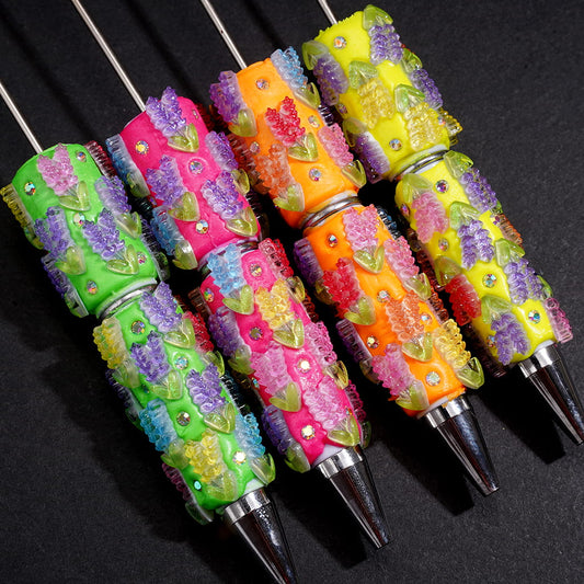 Adorable Lavender Flower Design with Sparkling AB Rhinestones Fluorescent Multi-Color Beadable Clay Pen