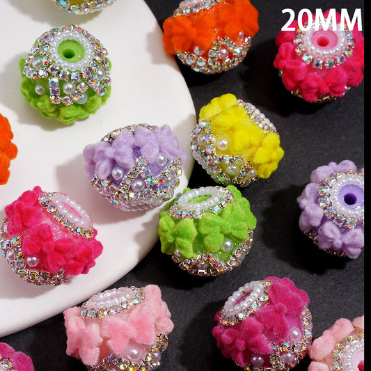 Luminous Soft Plush Bow Design with Sparkling AB Rhinestones & Pearl Chain Acrylic Beads, 20MM, Random Mix