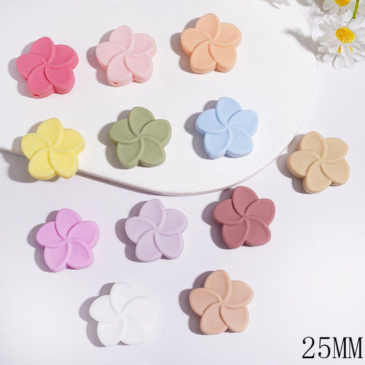 Charming Five-Petal Flower Silicone Focal Beads, 25MM, Assorted Colors