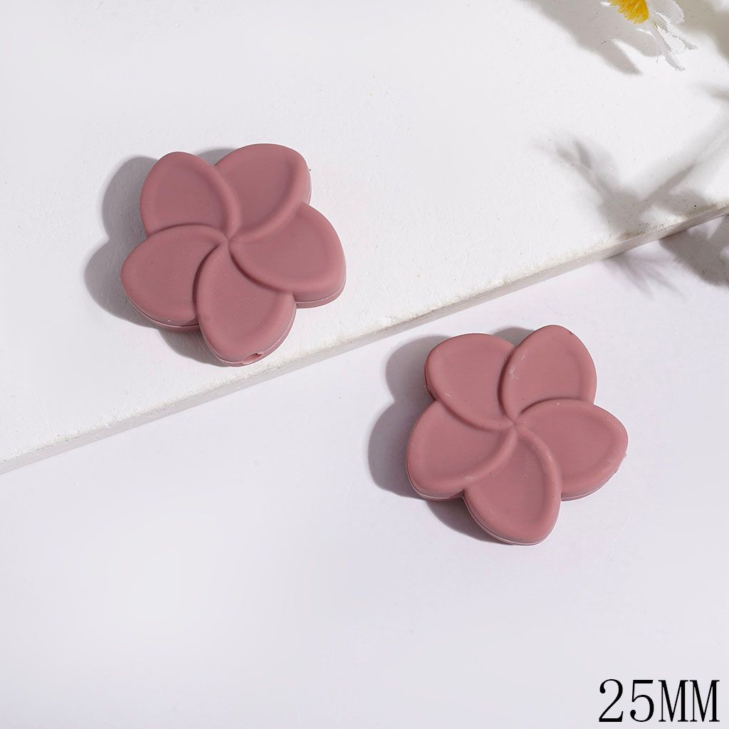 Silicone Focal Beads Five Petaled Flower Series, 25MM Assorted Colors