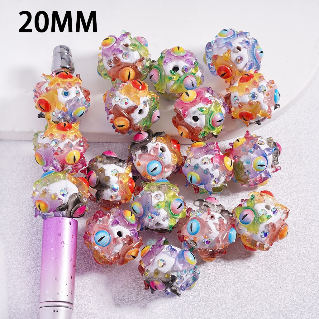 Eye Design Series in Different Colors and AB Rhinestone, Round Shape Clay Beads 20MM, Random Mix