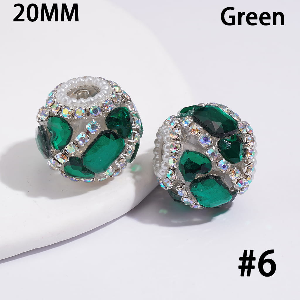 Heart & Hexagon Rhinestones, Handmade Acrylic Beads Crystal Design & White Pearl Trim, 20MM, Random Mix