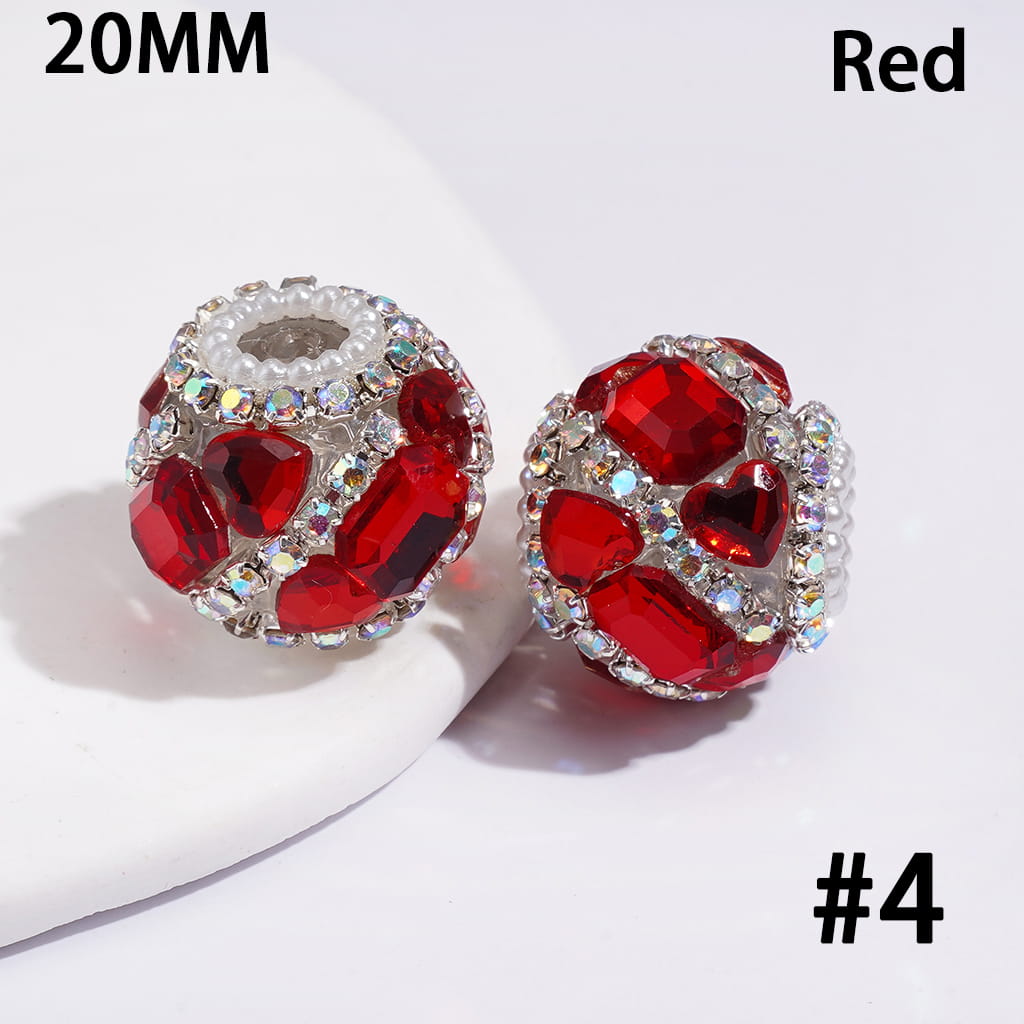 Heart & Hexagon Rhinestones, Handmade Acrylic Beads Crystal Design & White Pearl Trim, 20MM, Random Mix