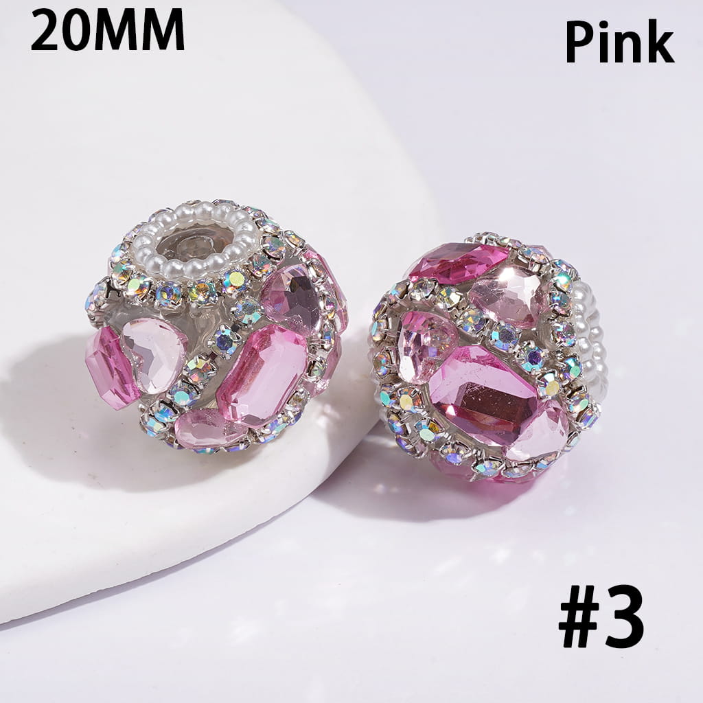Heart & Hexagon Rhinestones, Handmade Acrylic Beads Crystal Design & White Pearl Trim, 20MM, Random Mix