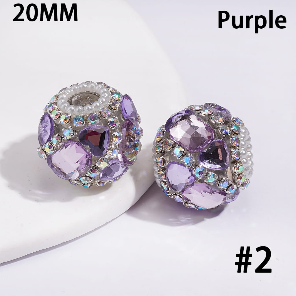 Heart & Hexagon Rhinestones, Handmade Acrylic Beads Crystal Design & White Pearl Trim, 20MM, Random Mix