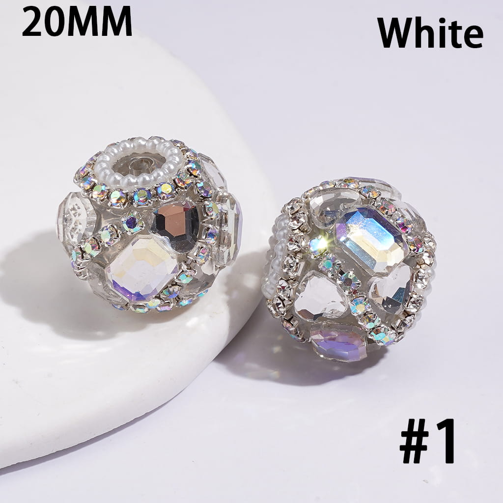 Heart & Hexagon Rhinestones, Handmade Acrylic Beads Crystal Design & White Pearl Trim, 20MM, Random Mix