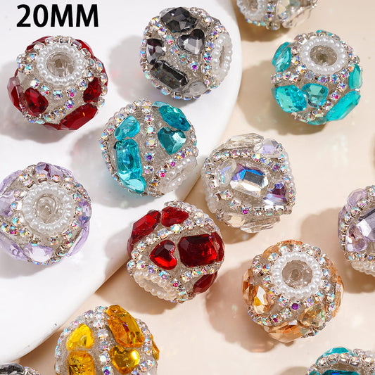 Heart & Hexagon Rhinestones, Handmade Acrylic Beads Crystal Design & White Pearl Trim, 20MM, Random Mix