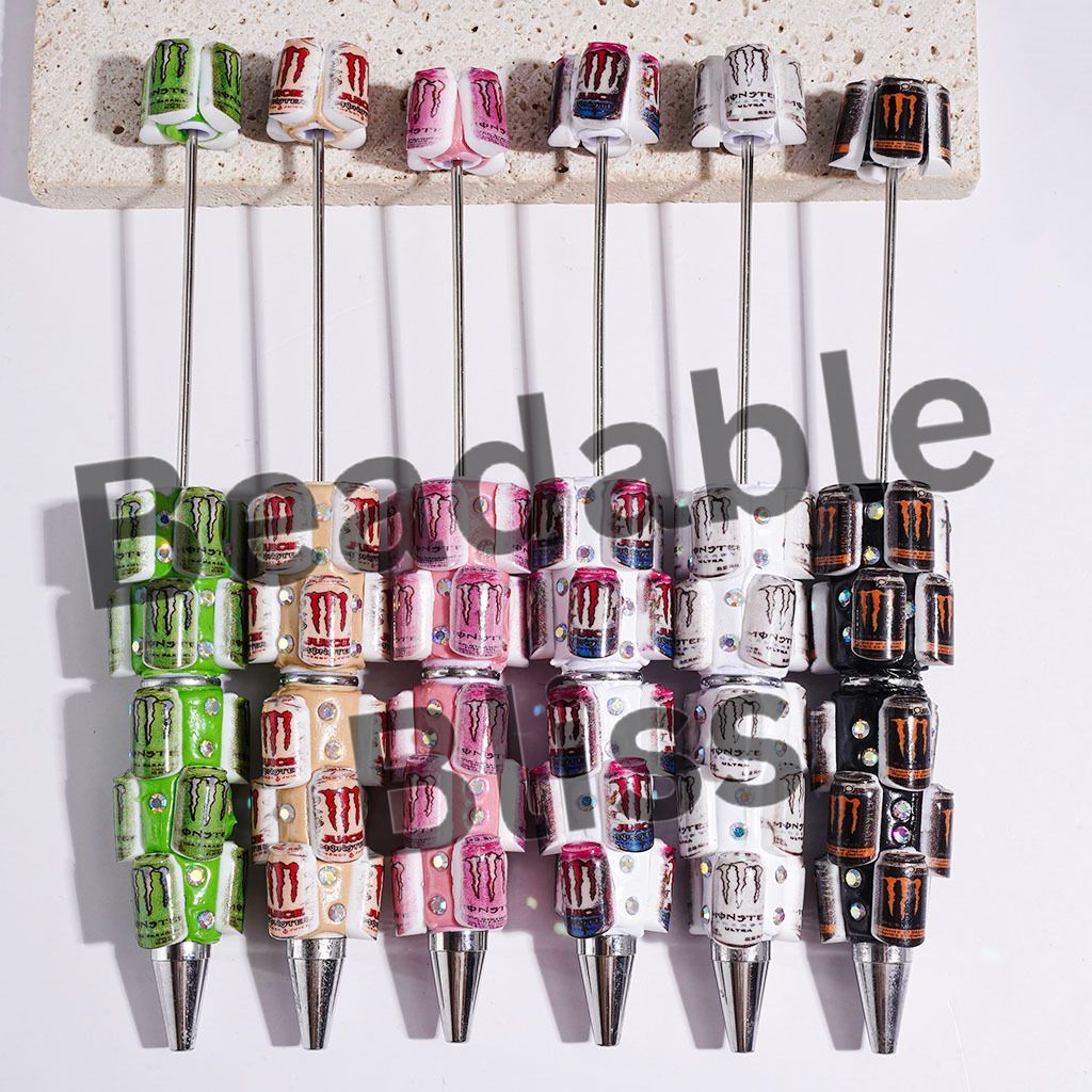 Beadable Clay Pens Magic Claw Soda Drink Bottle and AB Rhinestones, Multi-Color