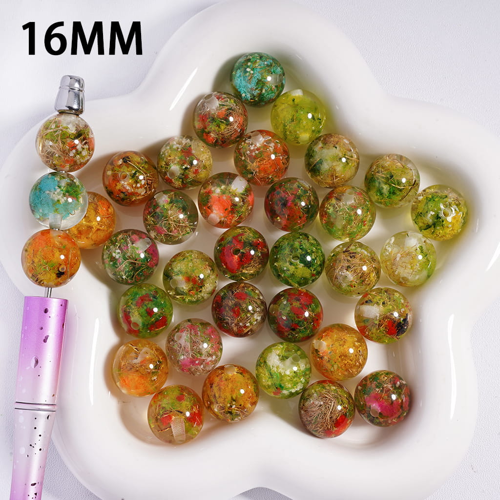 Dried Flowers and Grass Roots Series, Semi-Clear Round Acrylic Beads 16MM Random Mix