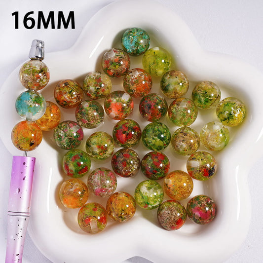 Dried Flowers and Grass Roots Series, Semi-Clear Round Acrylic Beads 16MM Random Mix