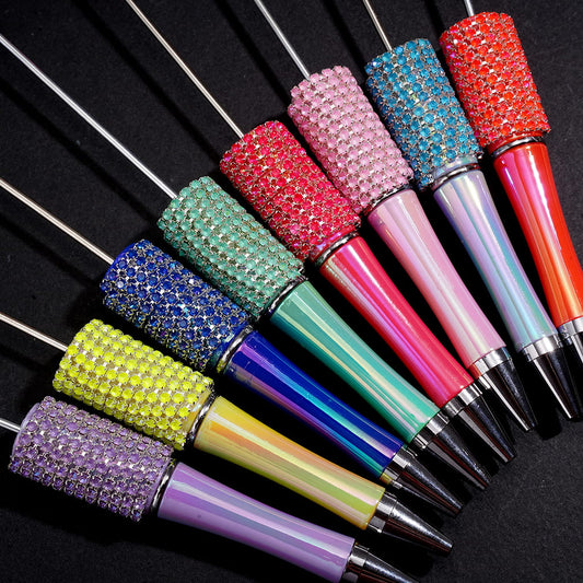 Multi-Color Sparkling AB Rhinestone Barrel Curved UV-Coated Solid Color Hand-Made Beadable Pens