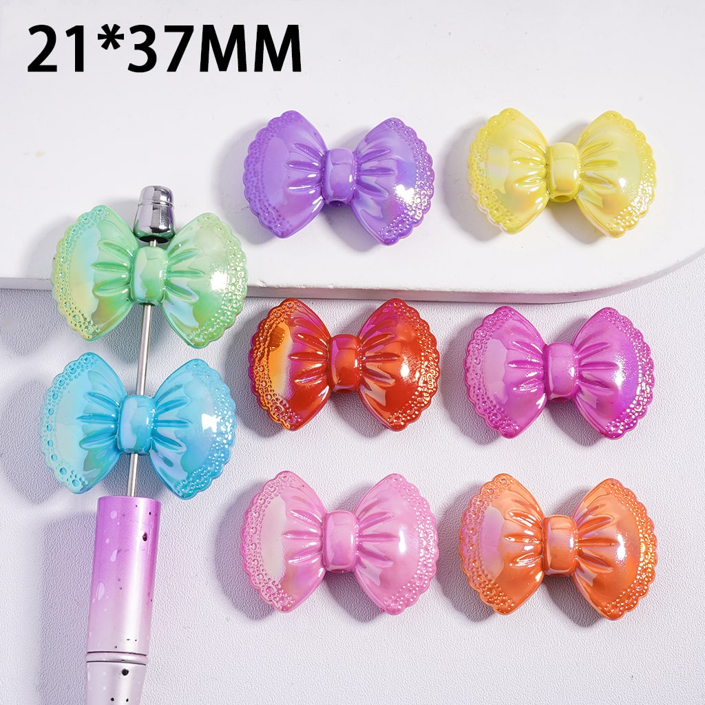 Acrylic Beads UV Coating Bowtie Series in Various Colors, 21*37MM, Random Mix
