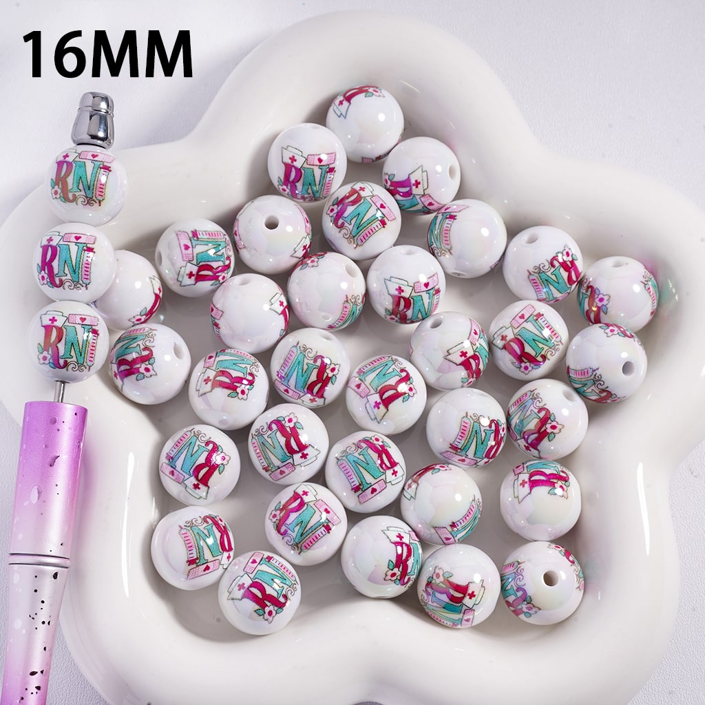 UV Coated Doctor & Nurse Medical Character Series Printed  Acrylic Beads for Bracelet 16MM
