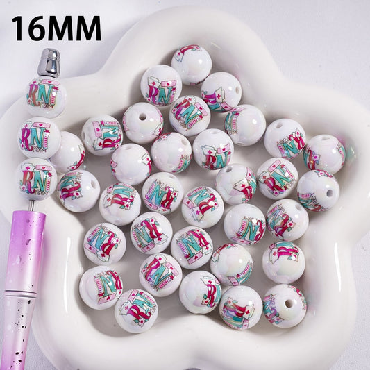 UV Coated Doctor & Nurse Medical Character Series Printed  Acrylic Beads for Bracelet 16MM