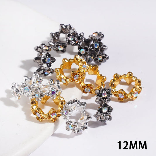 Dazzling Four-Petaled Flower with AB Rhinestones Metal Spacer Beads, 12MM, Multi-Color