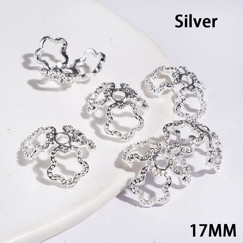 Elegant Five-Pointed Star Alloy Bead Cap Cage, 17MM, Silver & Gold, Fits 16MM Beads