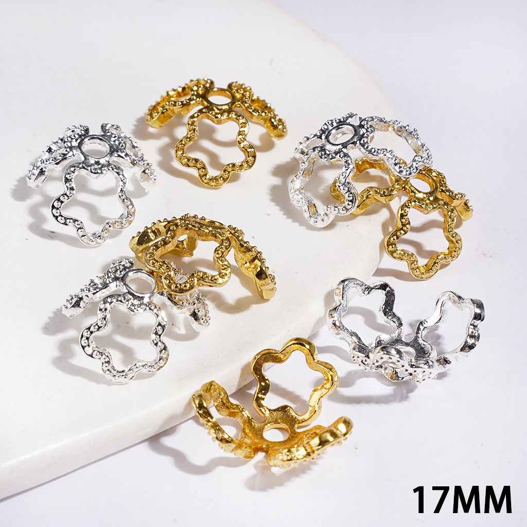 Elegant Five-Pointed Star Alloy Bead Cap Cage, 17MM, Silver & Gold, Fits 16MM Beads