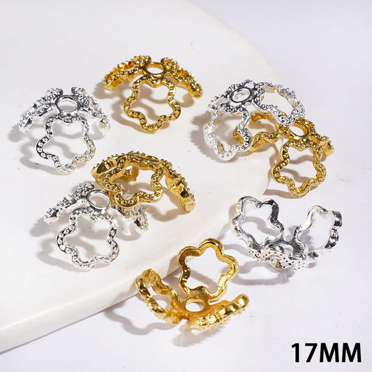 Elegant Five-Pointed Star Alloy Bead Cap Cage, 17MM, Silver & Gold, Fits 16MM Beads
