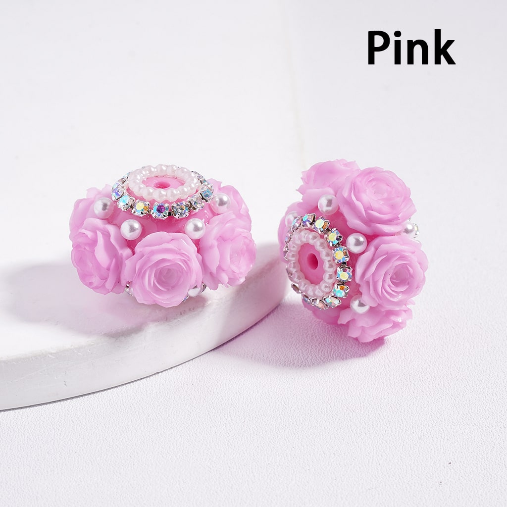 Rose Flowers with Multi-Color AB Rhinestone and White Pearl Chains, Valentine's Day Theme 27MM Random Mix