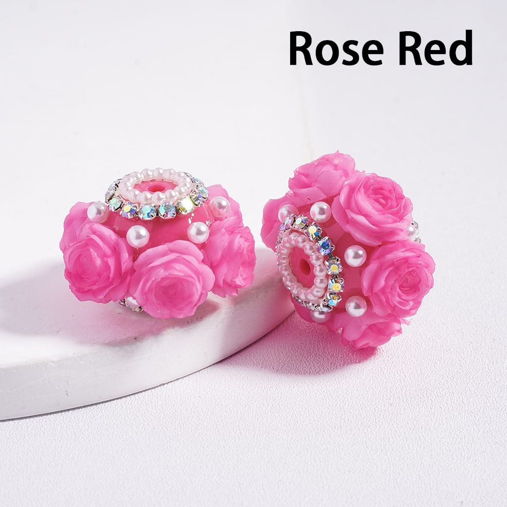 Rose Flowers with Multi-Color AB Rhinestone and White Pearl Chains, Valentine's Day Theme 27MM Random Mix
