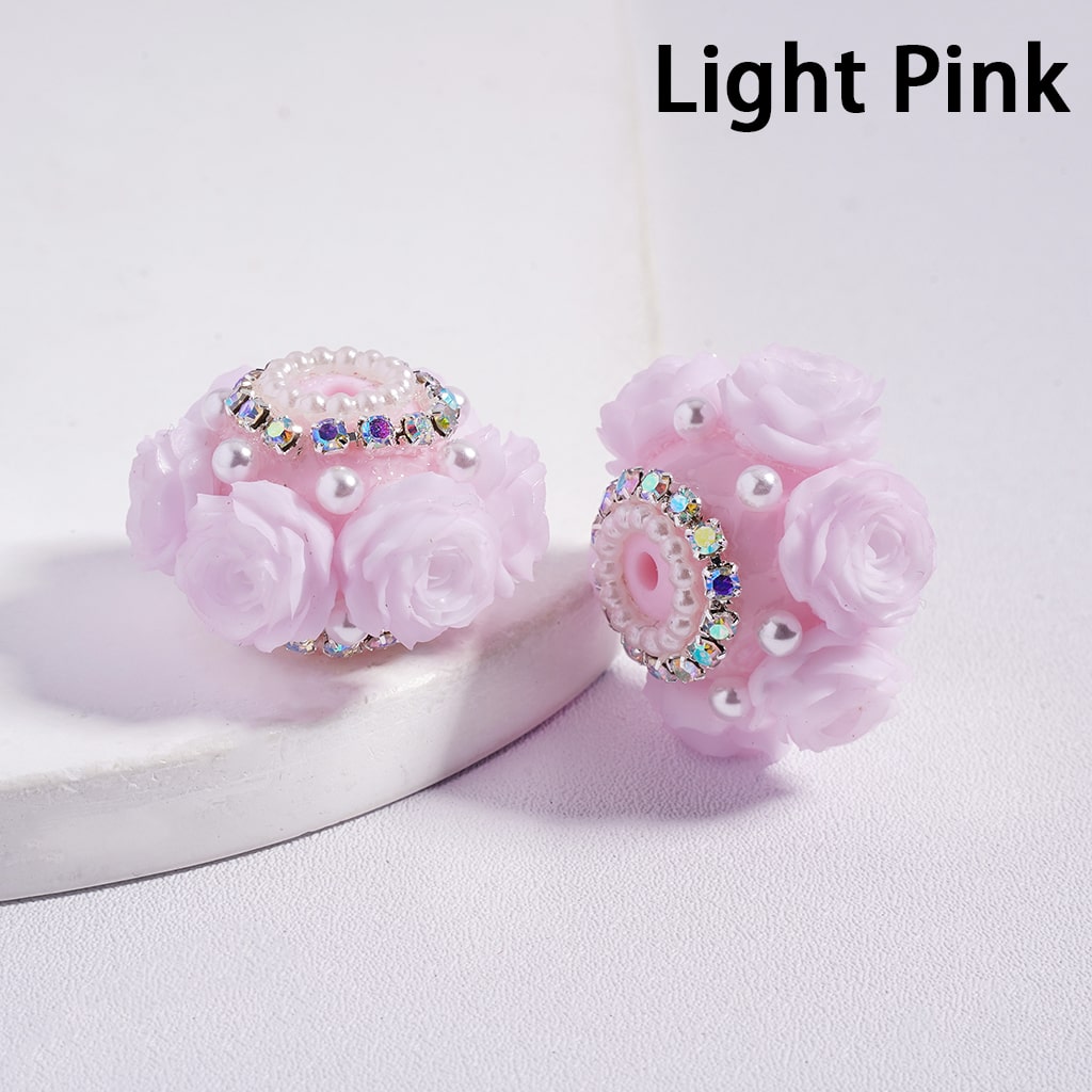 Rose Flowers with Multi-Color AB Rhinestone and White Pearl Chains, Valentine's Day Theme 27MM Random Mix