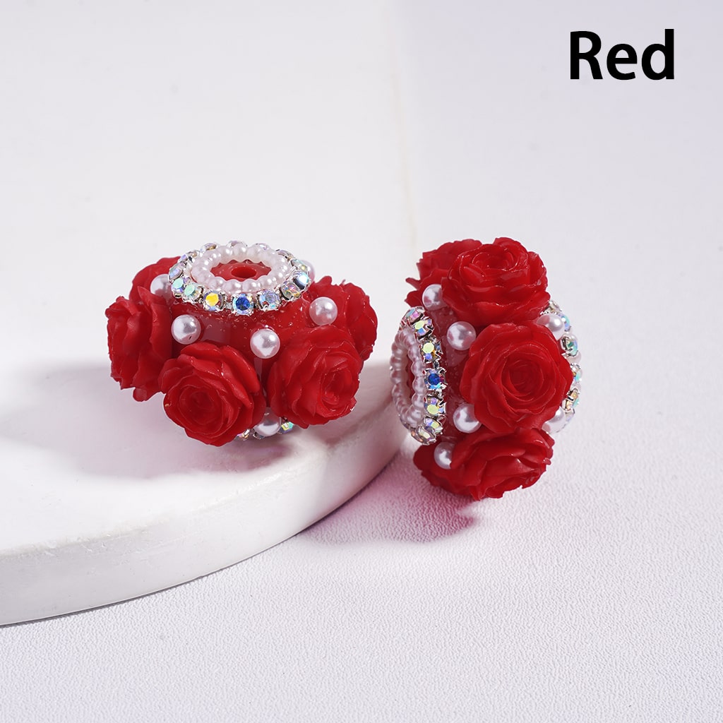 Rose Flowers with Multi-Color AB Rhinestone and White Pearl Chains, Valentine's Day Theme 27MM Random Mix