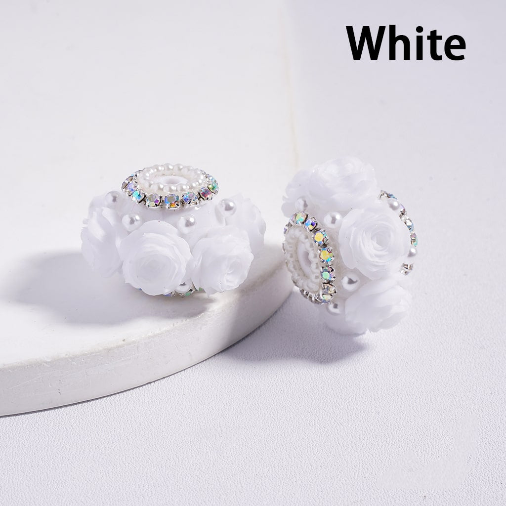 Rose Flowers with Multi-Color AB Rhinestone and White Pearl Chains, Valentine's Day Theme 27MM Random Mix