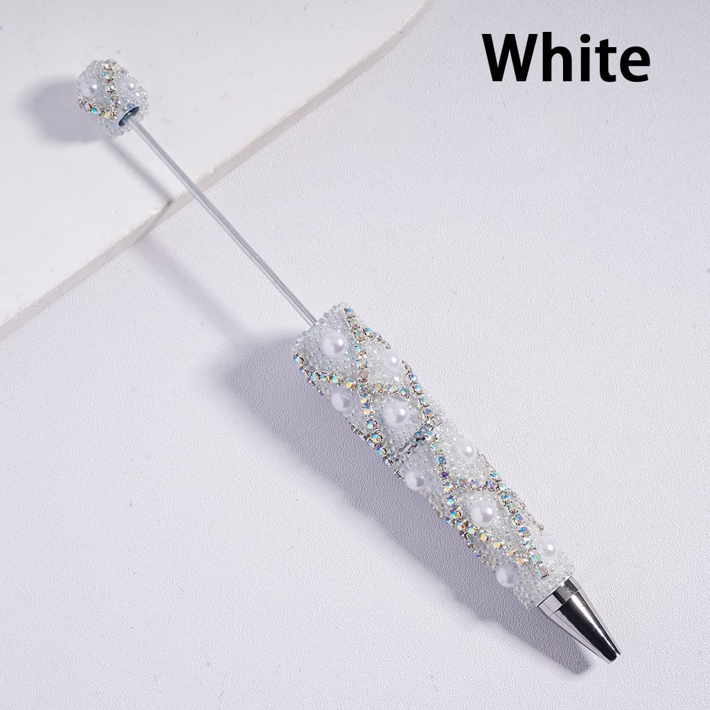 Beadable Pen with Multi‑Color X‑Stripe Design Bubble Beads, AB Rhinestone Chains & Pearl Accents