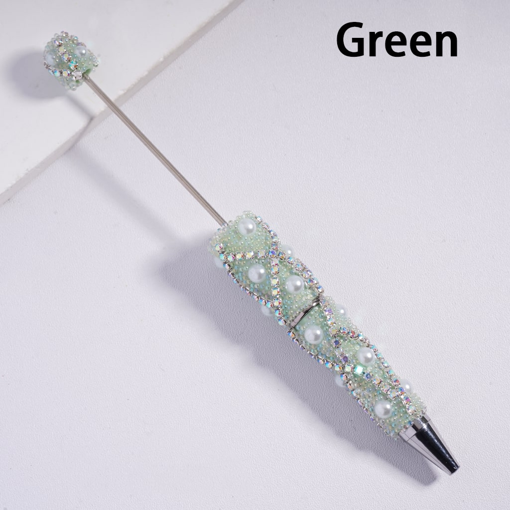 Beadable Pen with Multi‑Color X‑Stripe Design Bubble Beads, AB Rhinestone Chains & Pearl Accents