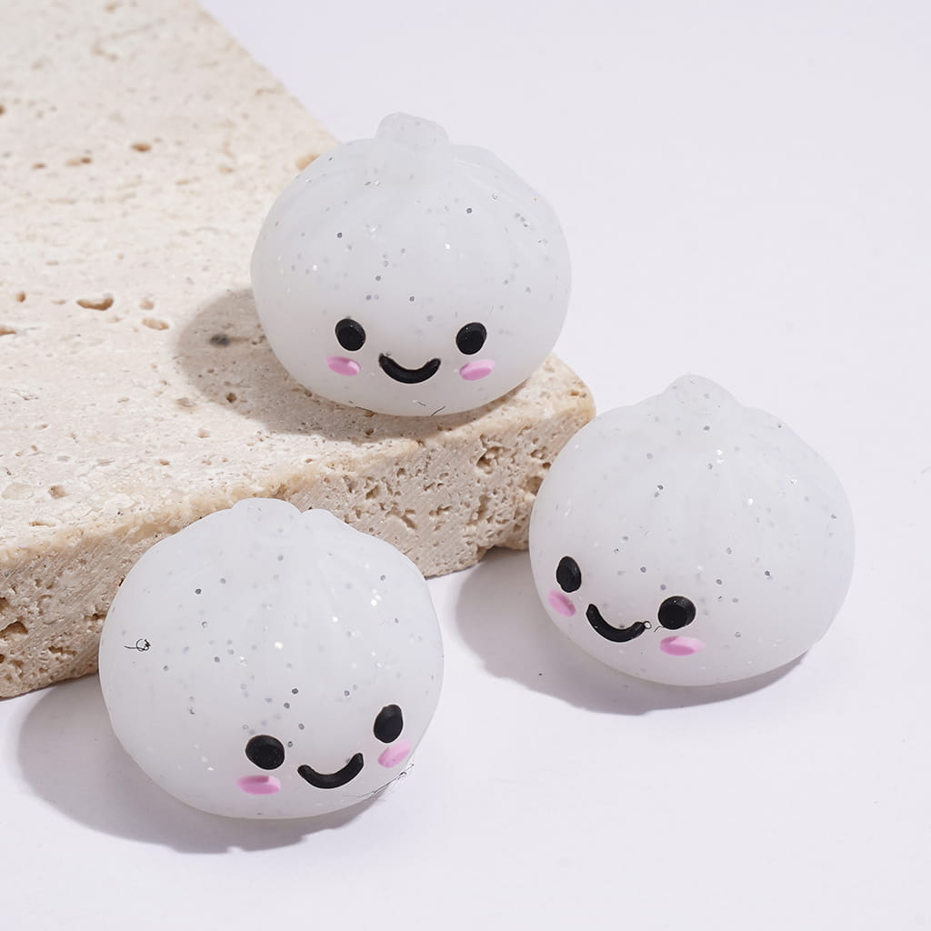 3D Cute Smiling Face Dumpling with Glitter Acrylic Beads 14*17MM, Assorted Colors, Random Mix