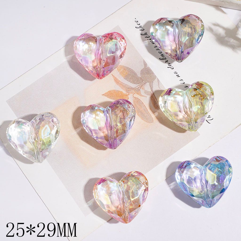 UV-Coated Adorable Heart Shaped Clear Acrylic Beads, 25*29MM Multi-Color Random Mix
