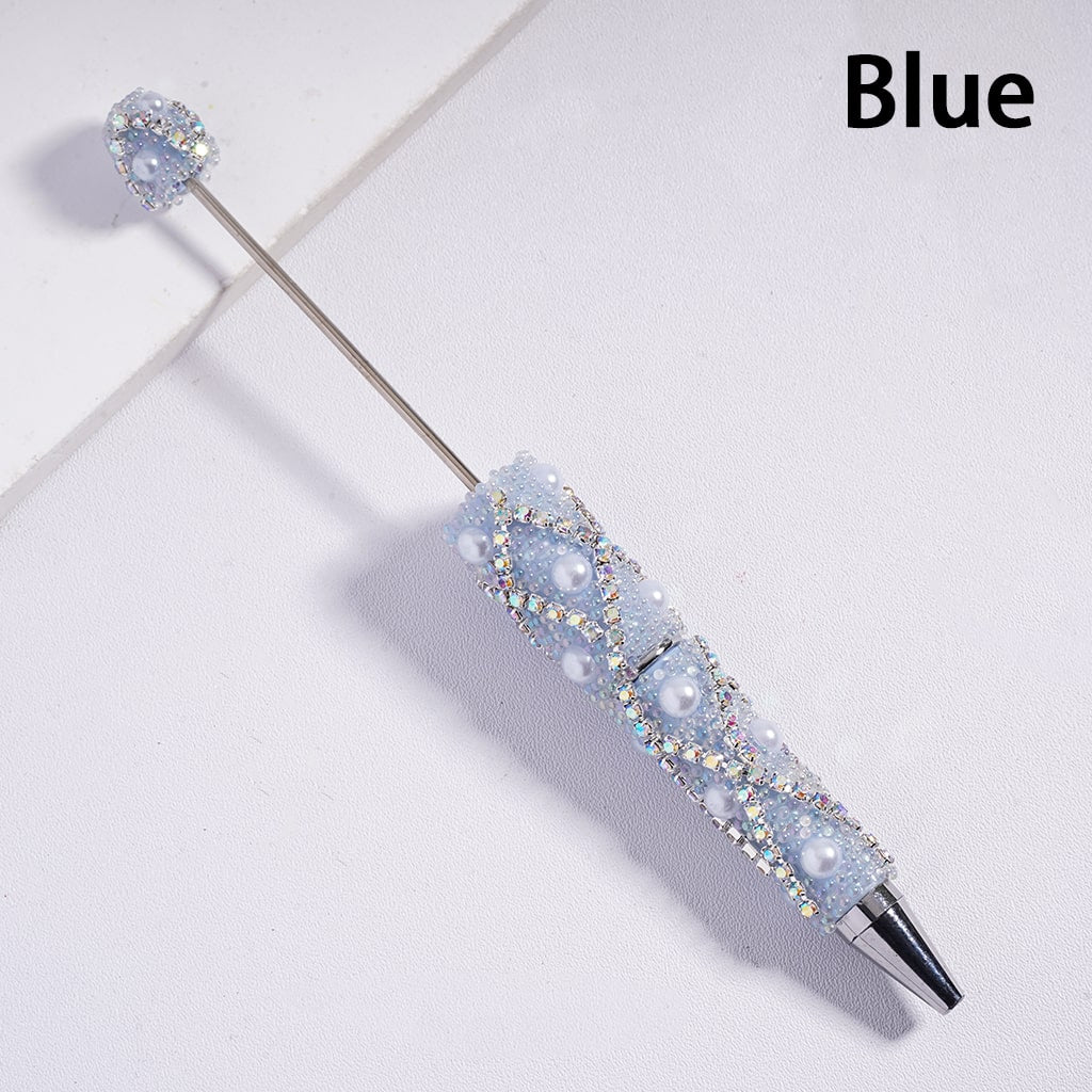 Decorative pen with blue accents on a light gray background