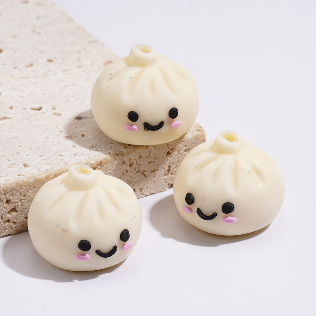 3D Cute Smiling Face Dumpling with Glitter Acrylic Beads 14*17MM, Assorted Colors, Random Mix