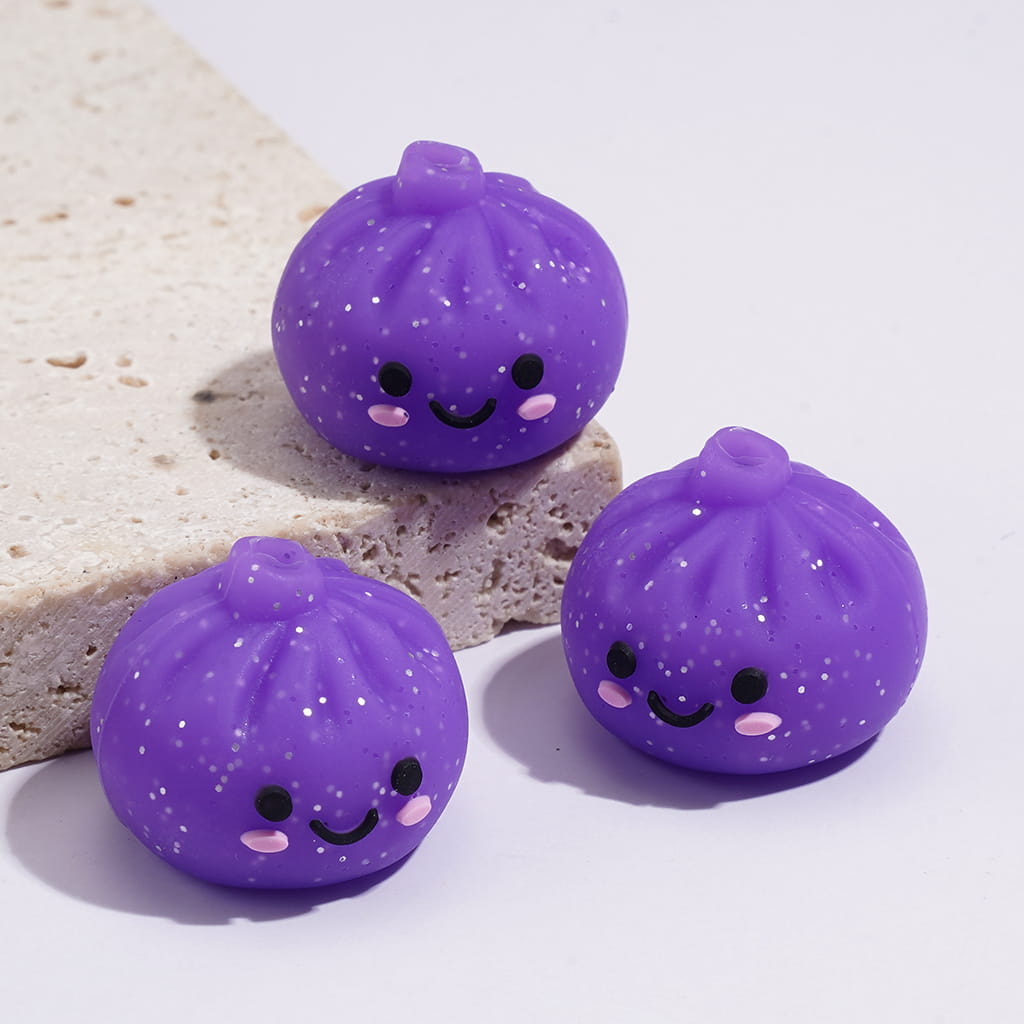 3D Cute Smiling Face Dumpling with Glitter Acrylic Beads 14*17MM, Assorted Colors, Random Mix