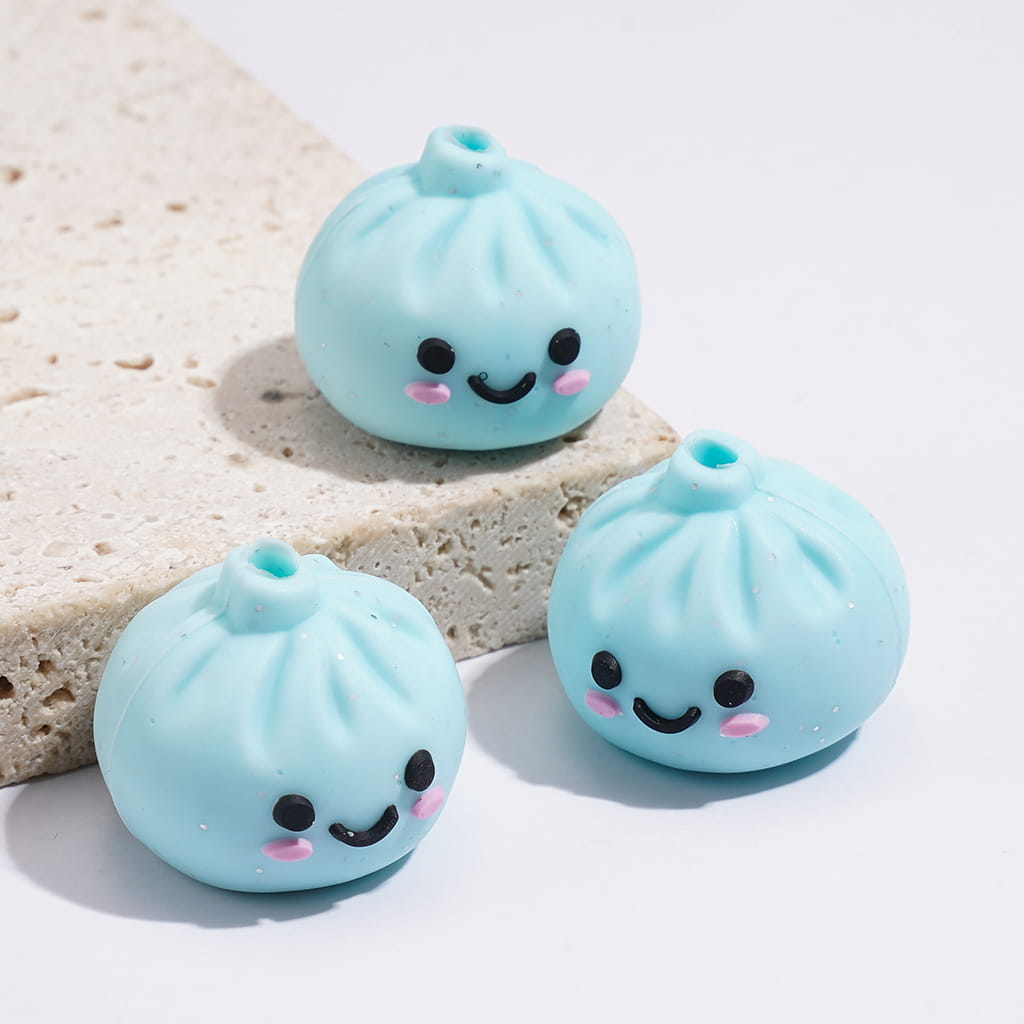 3D Cute Smiling Face Dumpling with Glitter Acrylic Beads 14*17MM, Assorted Colors, Random Mix