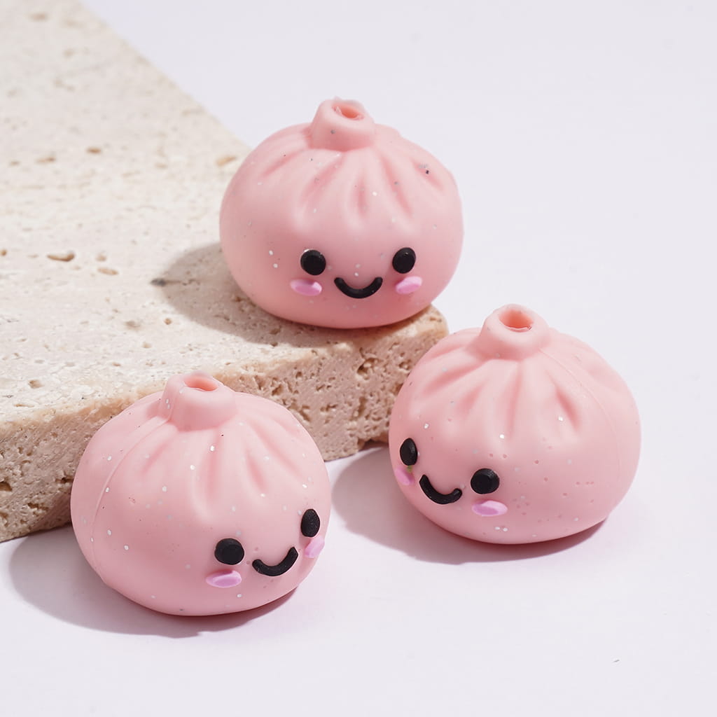 3D Cute Smiling Face Dumpling with Glitter Acrylic Beads 14*17MM, Assorted Colors, Random Mix