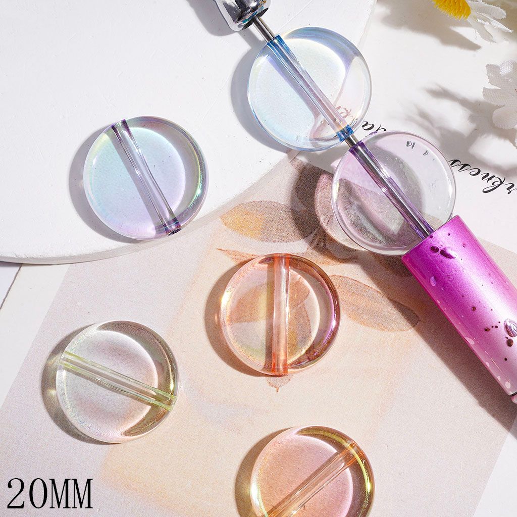 UV-Coated Clear Flat Round Acrylic Beads with Center Ridge, 20MM, Multi-Color Random Mix