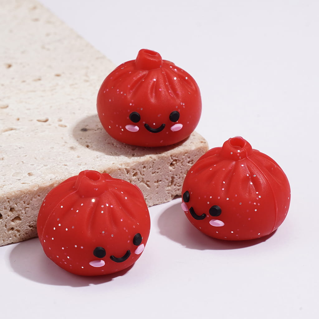 3D Cute Smiling Face Dumpling with Glitter Acrylic Beads 14*17MM, Assorted Colors, Random Mix