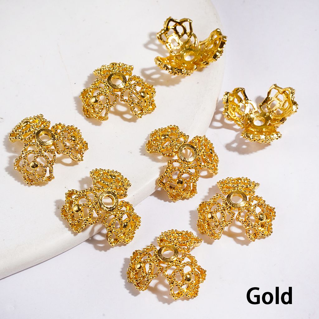 Silver and Gold Elegant Floral Alloy Bead Cage Caps, 16MM (They Fit 16MM Beads)