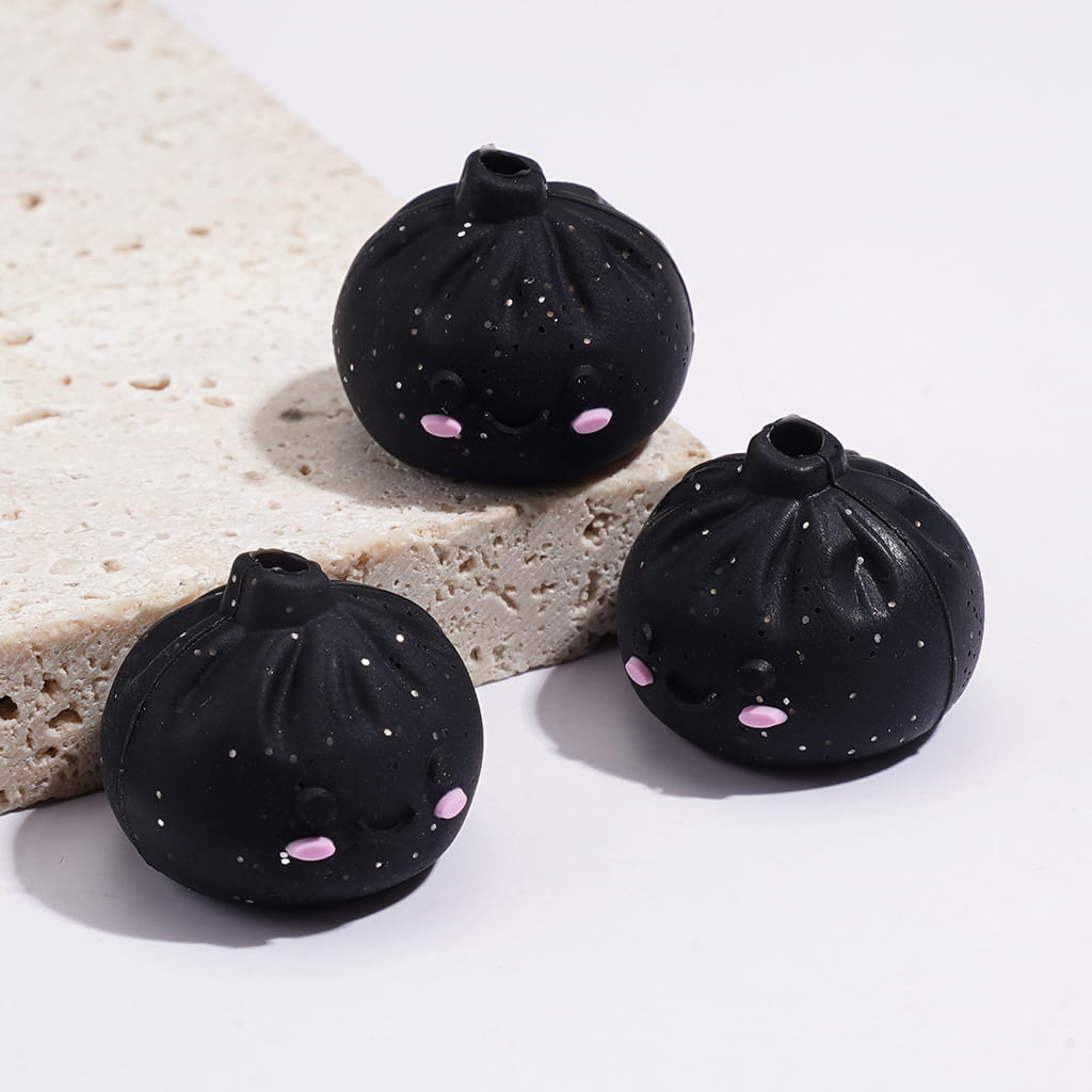 3D Cute Smiling Face Dumpling with Glitter Acrylic Beads 14*17MM, Assorted Colors, Random Mix