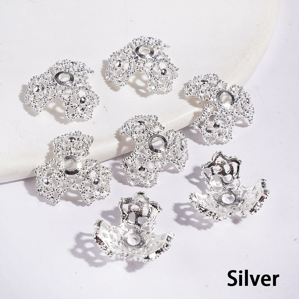 Silver and Gold Elegant Floral Alloy Bead Cage Caps, 16MM (They Fit 16MM Beads)