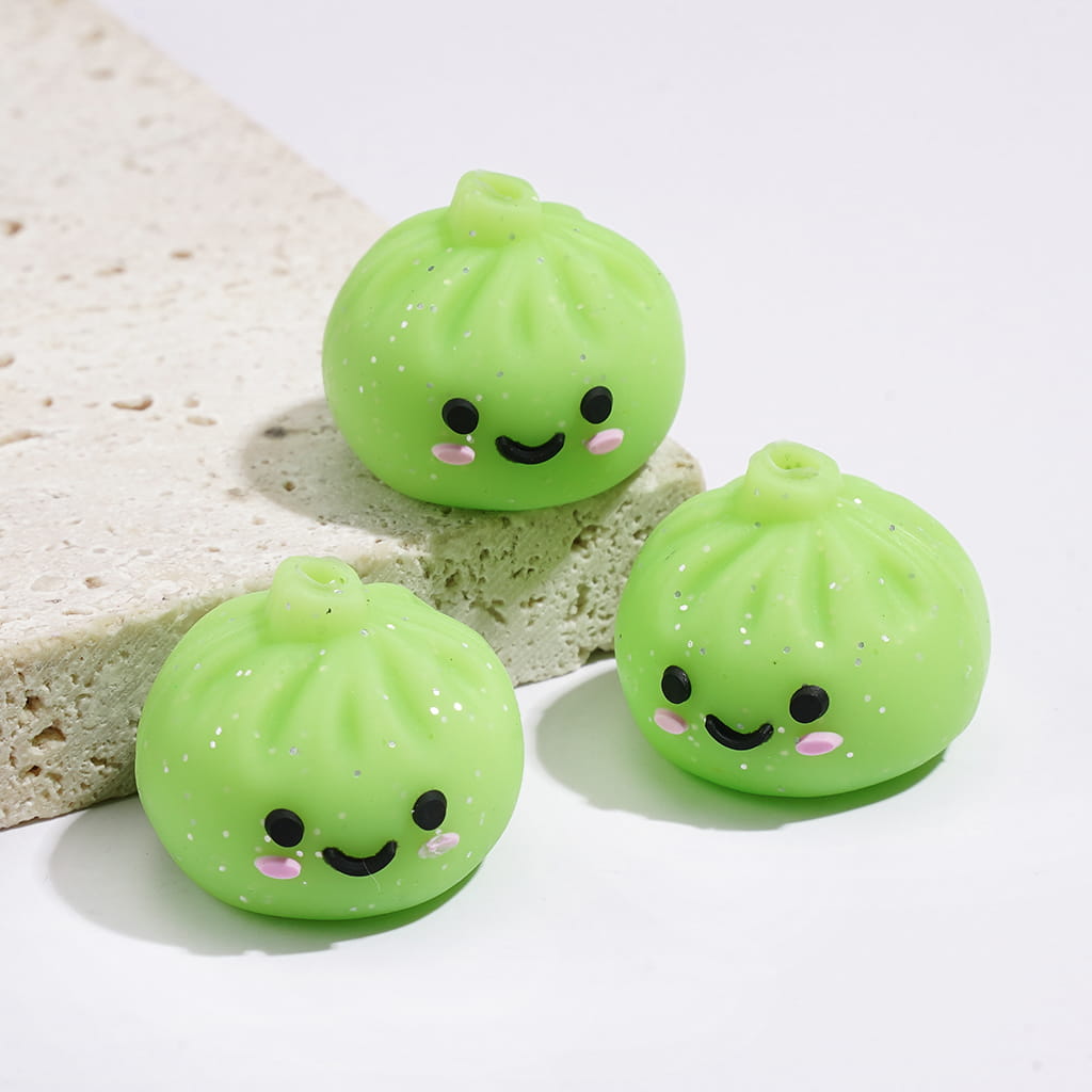 3D Cute Smiling Face Dumpling with Glitter Acrylic Beads 14*17MM, Assorted Colors, Random Mix