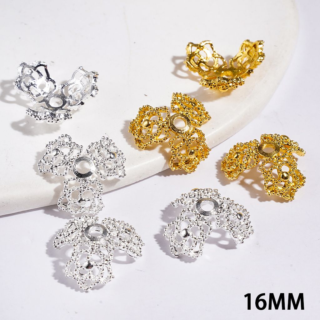 Silver and Gold Elegant Floral Alloy Bead Cage Caps, 16MM (They Fit 16MM Beads)