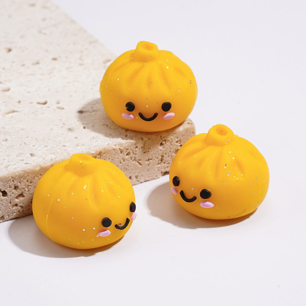 3D Cute Smiling Face Dumpling with Glitter Acrylic Beads 14*17MM, Assorted Colors, Random Mix