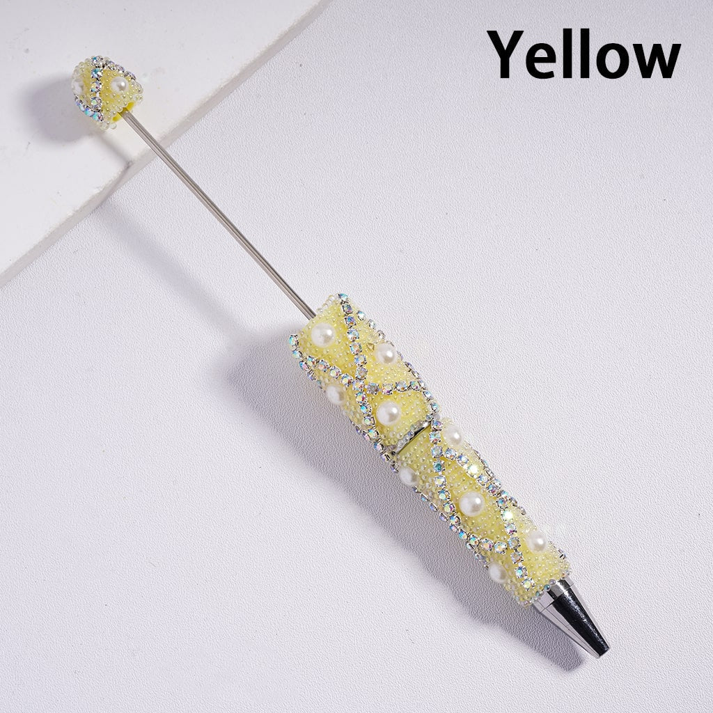 Beadable Pen with Multi‑Color X‑Stripe Design Bubble Beads, AB Rhinestone Chains & Pearl Accents