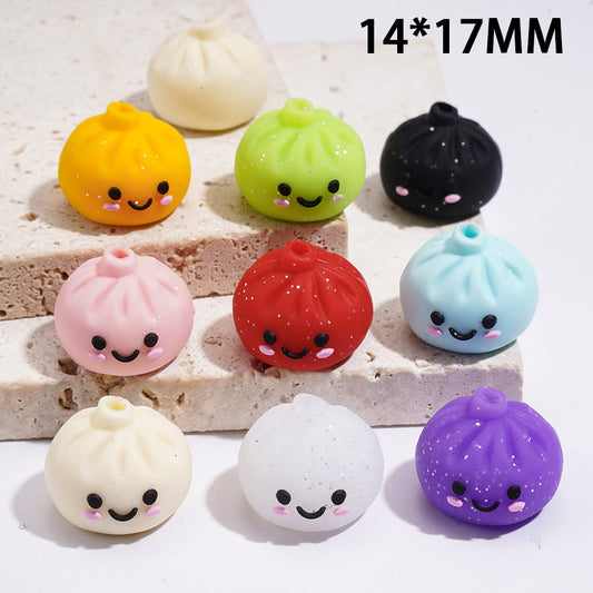 3D Cute Smiling Face Dumpling with Glitter Acrylic Beads 14*17MM, Assorted Colors, Random Mix