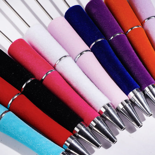 Handcrafted Velvety Soft Flocked Fluffy Beadable Pens, Multi-Color