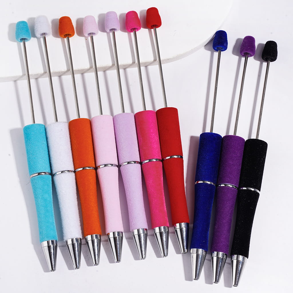 Handcrafted Velvety Soft Flocked Fluffy Beadable Pens, Multi-Color